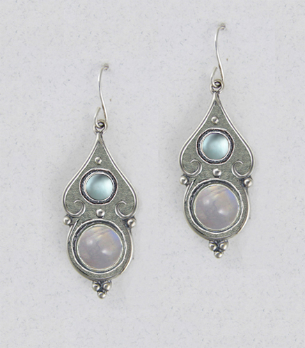 Sterling Silver Rainbow Moonstone And Blue Topaz Gemstone Drop Dangle Earrings